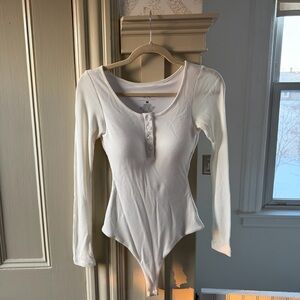 White Long Sleeve Henley Bodysuit Klass Network